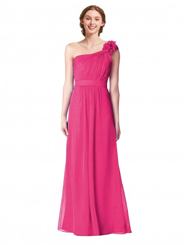 Soft Chiffon One Shoulder Sleeveless Azalea Long Bridesmaid Gown Kent