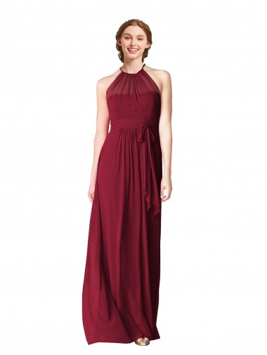 Chiffon Halter Neck Sleeveless Burgundy Long Evening Gowns / Bridesmaid Dresses Kent
