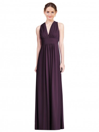 Soft Chiffon V-Neck Sleeveless Grape Long Bridesmaid Dress Kent