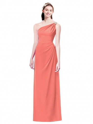 Soft Chiffon One Shoulder Sleeveless Coral Long Bridesmaid Dress Kent