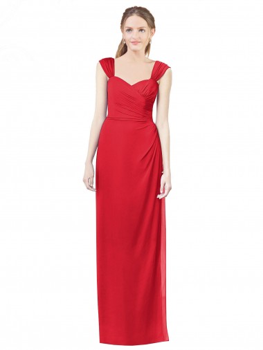 Soft Chiffon Sweetheart Cap Sleeves Red Long Formal Dress / Bridesmaid Dress Kent