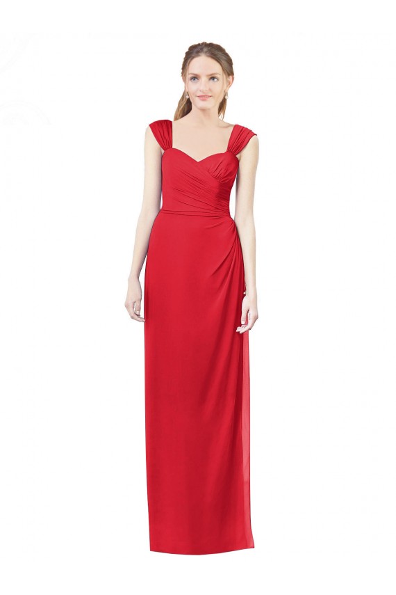 Soft Chiffon Sweetheart Cap Sleeves Red Long Formal Dress / Bridesmaid Dress Kent