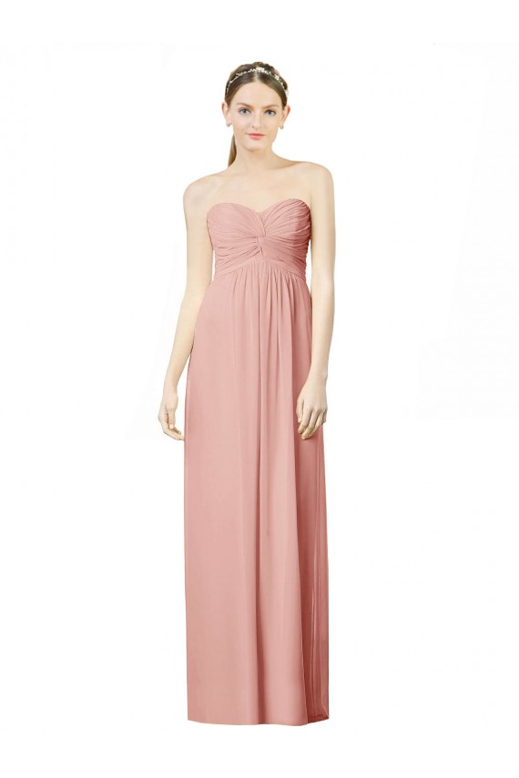 Soft Chiffon Sweetheart Sleeveless Bliss Pink Long Bridesmaid Dress Kent