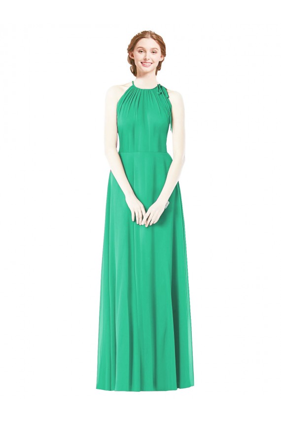 Soft Chiffon Halter Neck Sleeveless Emerald Green Long Bridesmaid Dress Kent