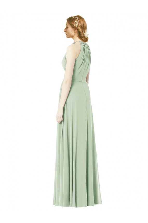 Soft Chiffon Halter Neck Sleeveless Emerald Green Long Bridesmaid Dress Kent