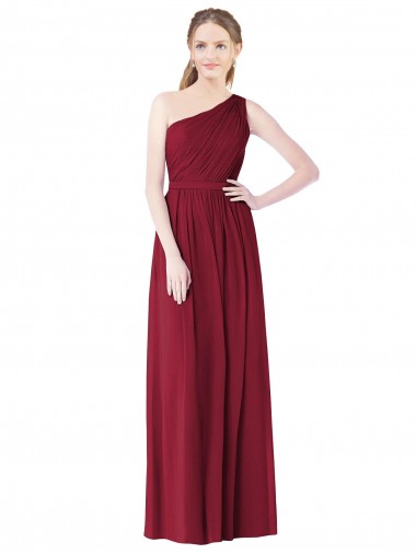 Soft Chiffon One Shoulder Sleeveless Burgundy Long Bridesmaid Gown Kent