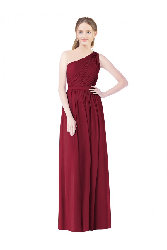 Soft Chiffon One Shoulder Sleeveless Burgundy Long Bridesmaid Gown Kent