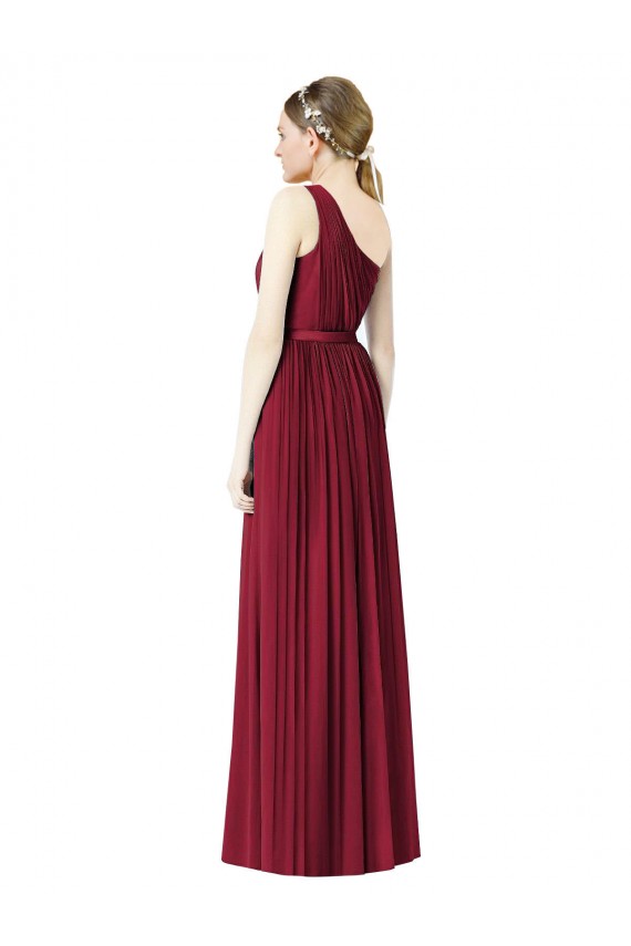 Soft Chiffon One Shoulder Sleeveless Burgundy Long Bridesmaid Gown Kent
