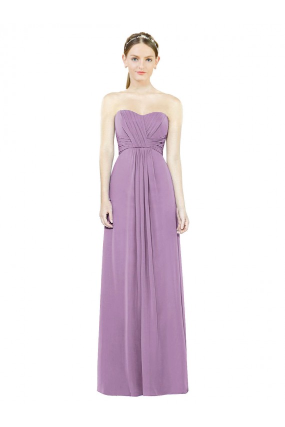 Soft Chiffon Sweetheart Sleeveless Dark Lavender Long Bridesmaid Dress Kent