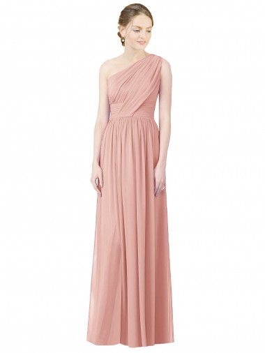 Soft Chiffon One Shoulder Sleeveless Bliss Pink Long Bridesmaid Dress Kent