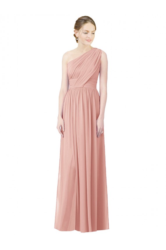 Soft Chiffon One Shoulder Sleeveless Bliss Pink Long Bridesmaid Dress Kent