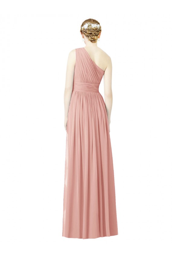 Soft Chiffon One Shoulder Sleeveless Bliss Pink Long Bridesmaid Dress Kent