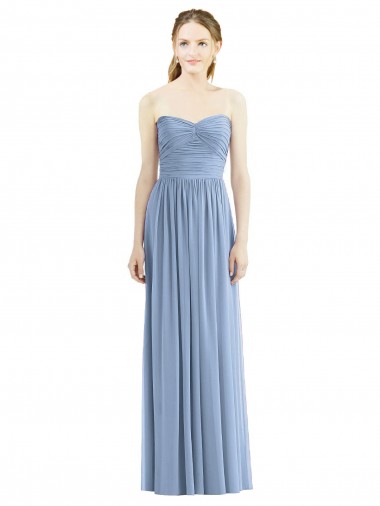 Chiffon Sweetheart Sleeveless Dusty Blue Long Bridesmaid Gowns Kent