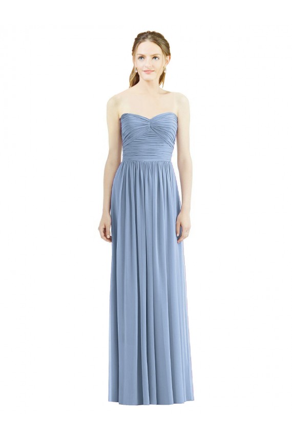 Chiffon Sweetheart Sleeveless Dusty Blue Long Bridesmaid Gowns Kent