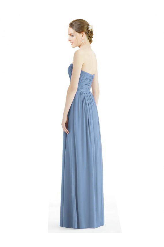 Chiffon Sweetheart Sleeveless Dusty Blue Long Bridesmaid Gowns Kent