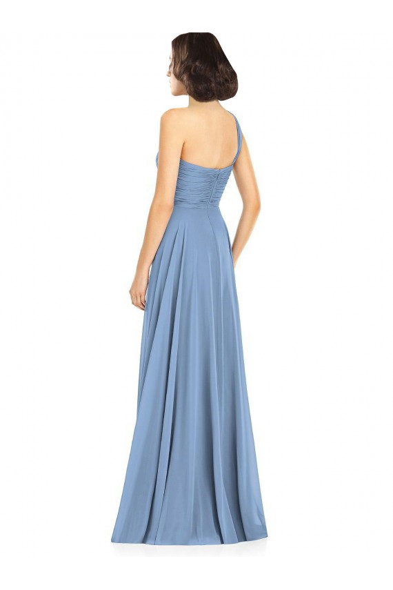 Soft Chiffon One Shoulder Sleeveless Dusty Blue Long Formal Dress / Bridesmaid Dress Kent