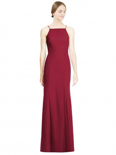 Soft Chiffon Spaghetti Straps Sleeveless Burgundy Long Bridal Party Dress Kent