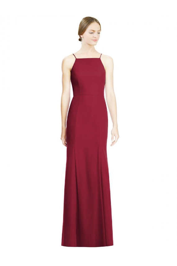 Soft Chiffon Spaghetti Straps Sleeveless Burgundy Long Bridal Party Dress Kent