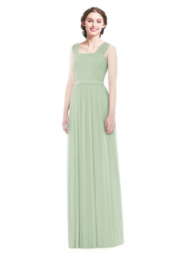 Soft Chiffon Spaghetti Straps Sleeveless Long Bridal Party Dress Kent