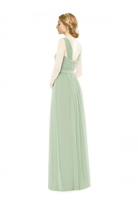 Soft Chiffon Spaghetti Straps Sleeveless Long Bridal Party Dress Kent
