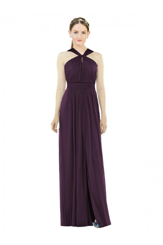 Soft Chiffon Halter Neck Sleeveless V-Back Long Semi Formal Evening Dress / Bridesmaid Dress Kent
