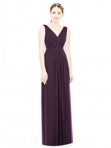 Chiffon V-Neck Sleeveless Grape Long Bridesmaid Dress / Evening Dress Kent