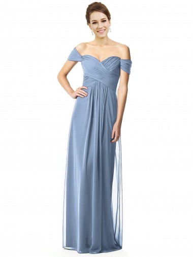 Soft Chiffon Off the Shoulder Cap Sleeves Long Bridesmaid Dress Kent