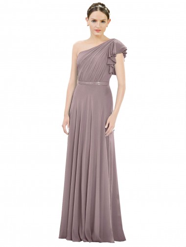 Soft Chiffon One Shoulder Sleeveless Dusty Rose Long Bridesmaid Dress Kent