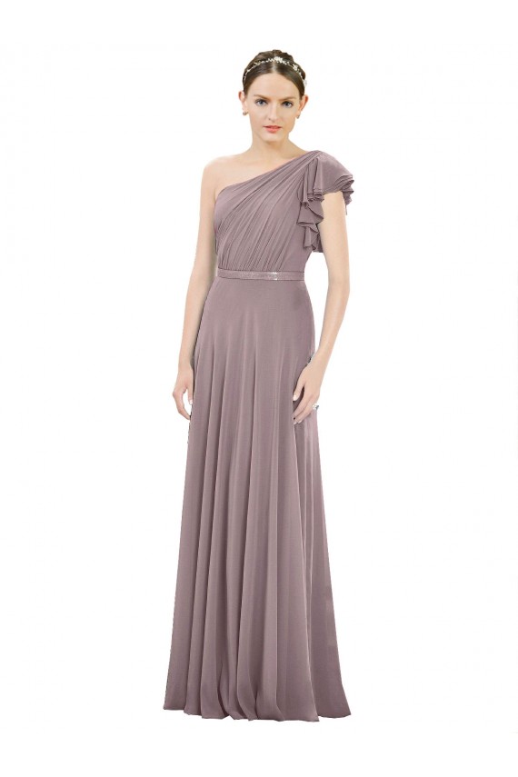 Soft Chiffon One Shoulder Sleeveless Dusty Rose Long Bridesmaid Dress Kent