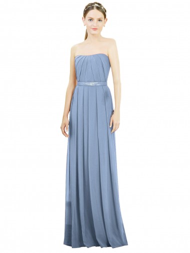 Soft Chiffon Strapless Sleeveless Dusty Blue Long Bridesmaid Dress Kent
