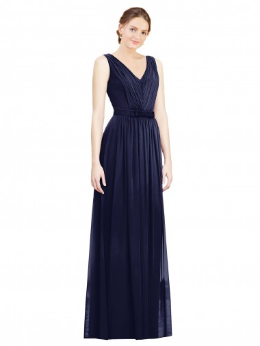 Chiffon V-Neck Sleeveless Dark Navy Long Bridesmaid Gowns Kent