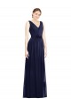 Chiffon V-Neck Sleeveless Dark Navy Long Bridesmaid Gowns Kent