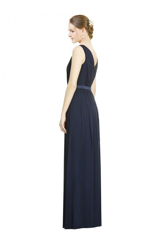 Chiffon V-Neck Sleeveless Dark Navy Long Bridesmaid Gowns Kent