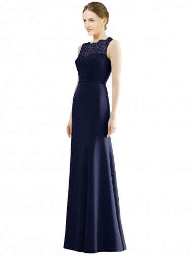 Soft Chiffon & Lace Illusion Neck Sleeveless Long Bridesmaid Dress Kent