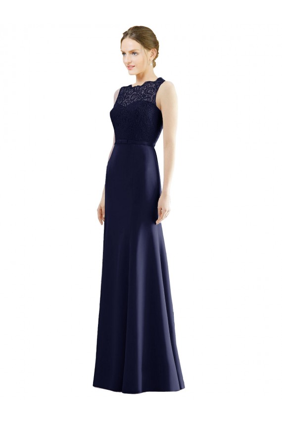 Soft Chiffon & Lace Illusion Neck Sleeveless Long Bridesmaid Dress Kent