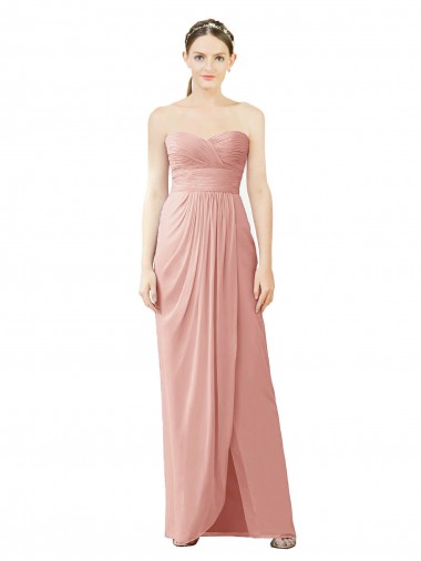 Soft Chiffon Sweetheart Sleeveless Bliss Pink Long High Low Bridesmaid Dress Kent
