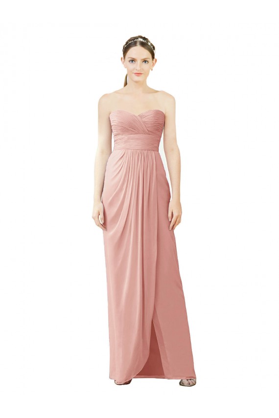 Soft Chiffon Sweetheart Sleeveless Bliss Pink Long High Low Bridesmaid Dress Kent