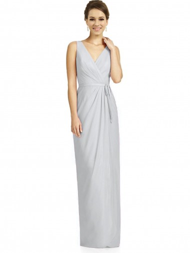 Soft Chiffon V-Neck Sleeveless V-Back Frost Long Bridesmaid Dress Kent