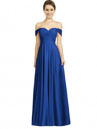 Soft Chiffon Off the Shoulder Cap Sleeves Long Semi Formal Evening Dress / Bridesmaid Dress Kent