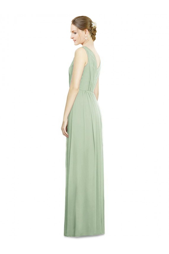 Soft Chiffon V-Neck Sleeveless V-Back Sage Long Bridesmaid Dress Kent