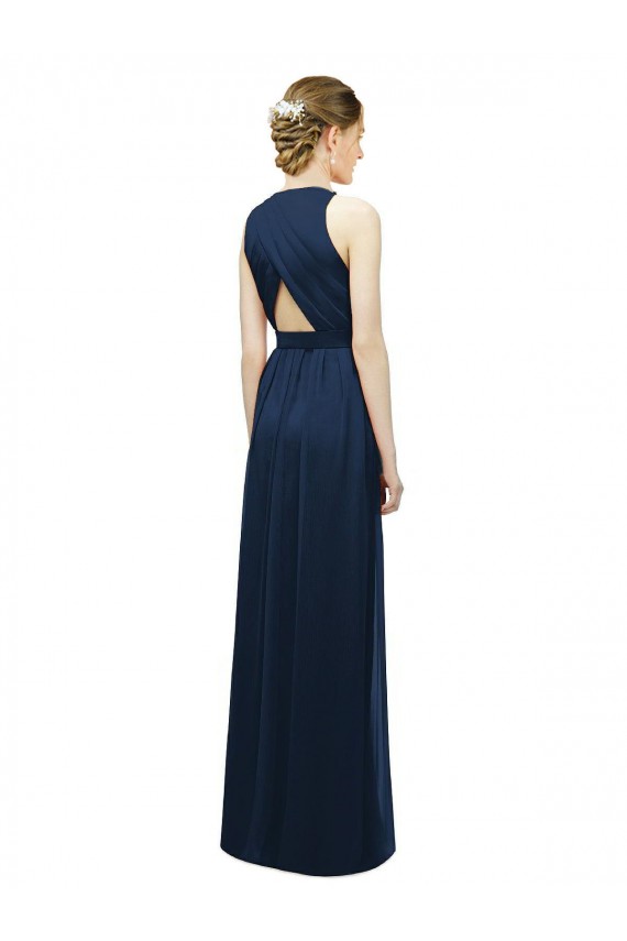 Soft Chiffon Halter Neck Sleeveless Salmon Long Bridesmaid Dress Kent
