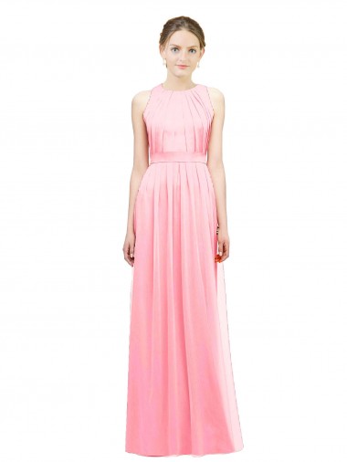 Soft Chiffon Halter Neck Sleeveless Salmon Long Bridesmaid Dress Kent
