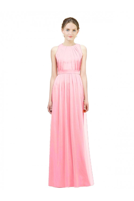 Soft Chiffon Halter Neck Sleeveless Salmon Long Bridesmaid Dress Kent