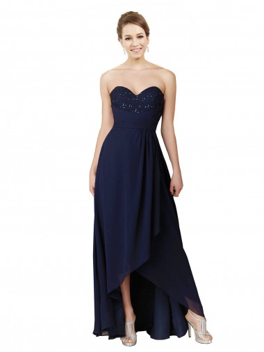 Soft Chiffon Sweetheart Sleeveless Long High Low Bridesmaid Dress Kent