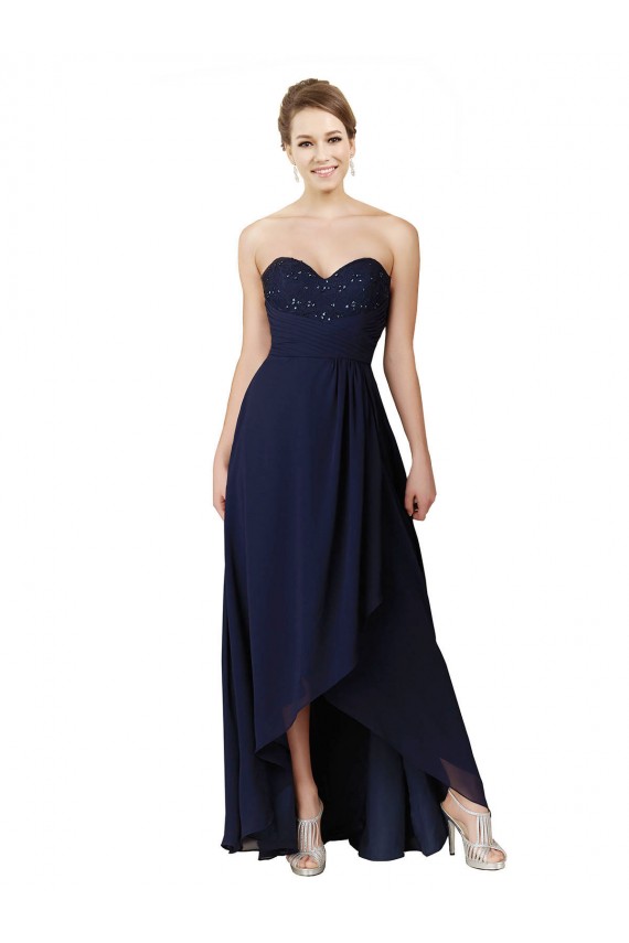 Soft Chiffon Sweetheart Sleeveless Long High Low Bridesmaid Dress Kent