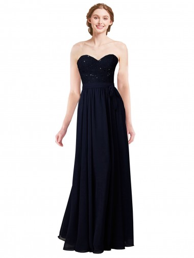 Soft Chiffon Sweetheart Sleeveless Dark Navy Long Formal Dress / Bridesmaid Dress Kent