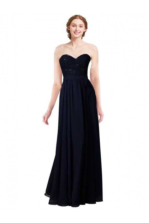 Soft Chiffon Sweetheart Sleeveless Dark Navy Long Formal Dress / Bridesmaid Dress Kent