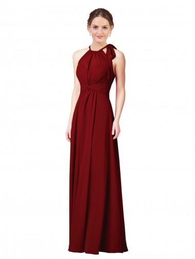 Soft Chiffon Halter Neck Sleeveless Sheath Long Bridesmaid Dress Kent
