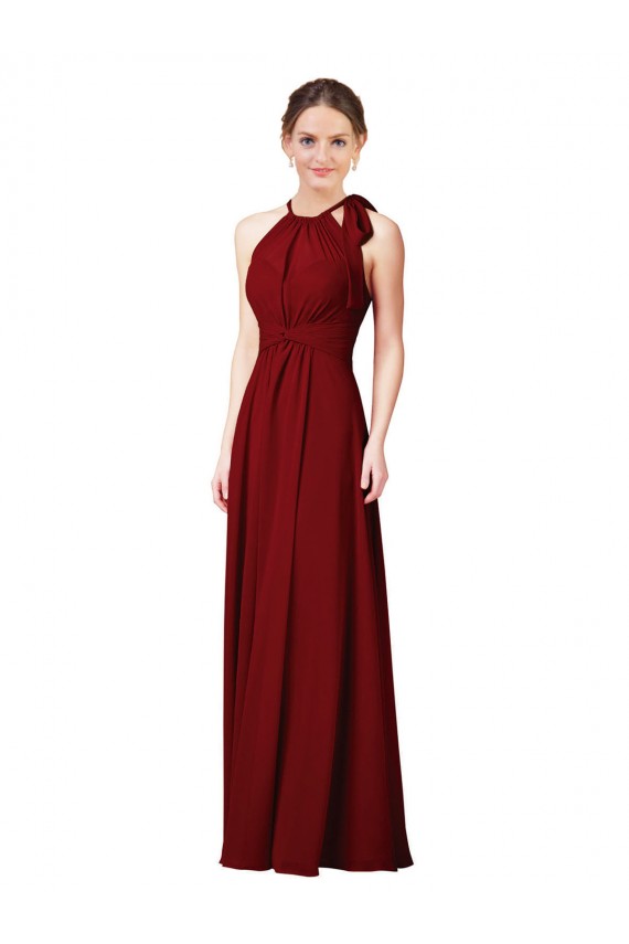Soft Chiffon Halter Neck Sleeveless Sheath Long Bridesmaid Dress Kent