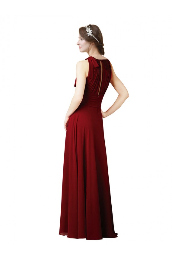 Soft Chiffon Halter Neck Sleeveless Sheath Long Bridesmaid Dress Kent